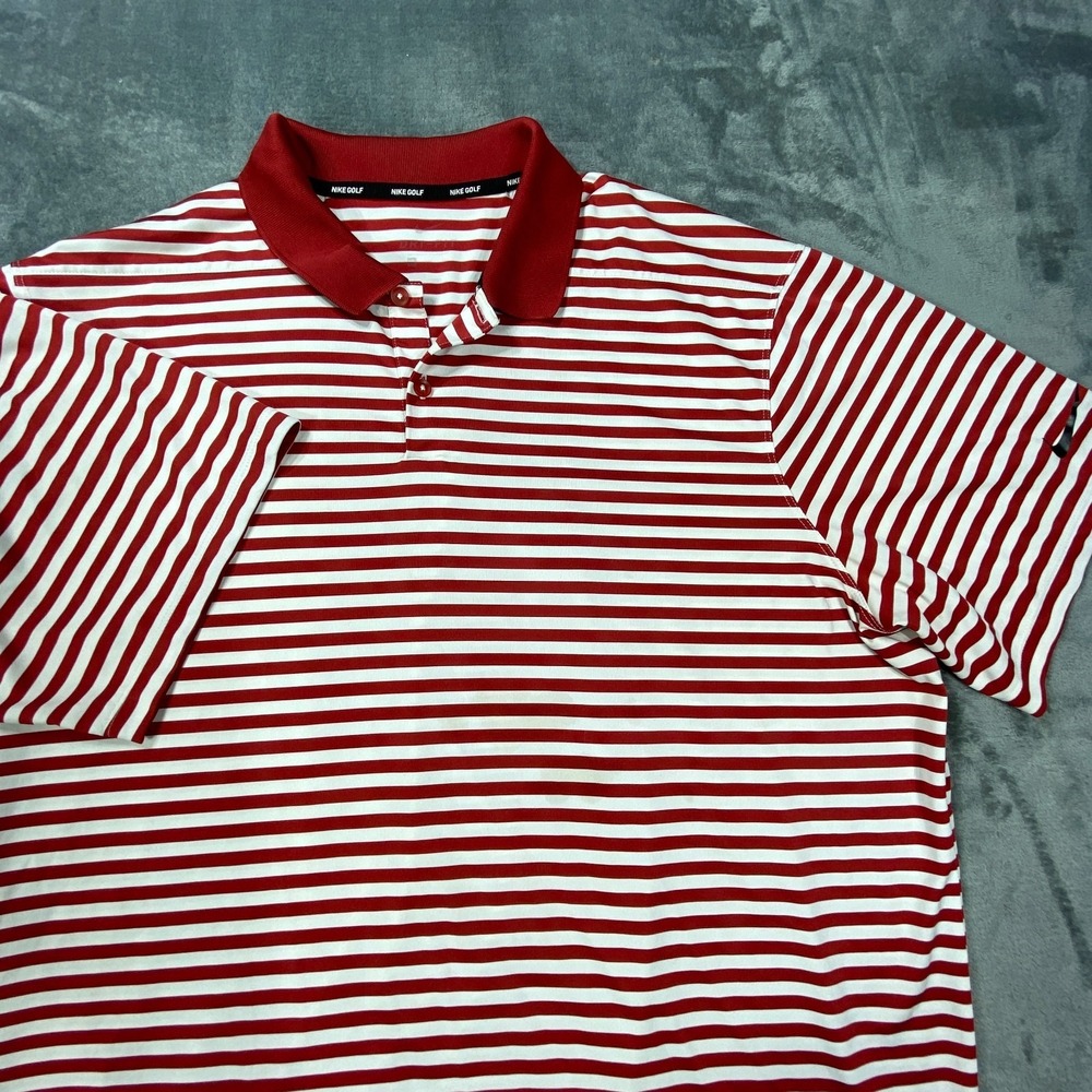 Nike Dri Fit Polo Shirt Mens 2XL Red White Short Sleeve Golf Performance Outdoor